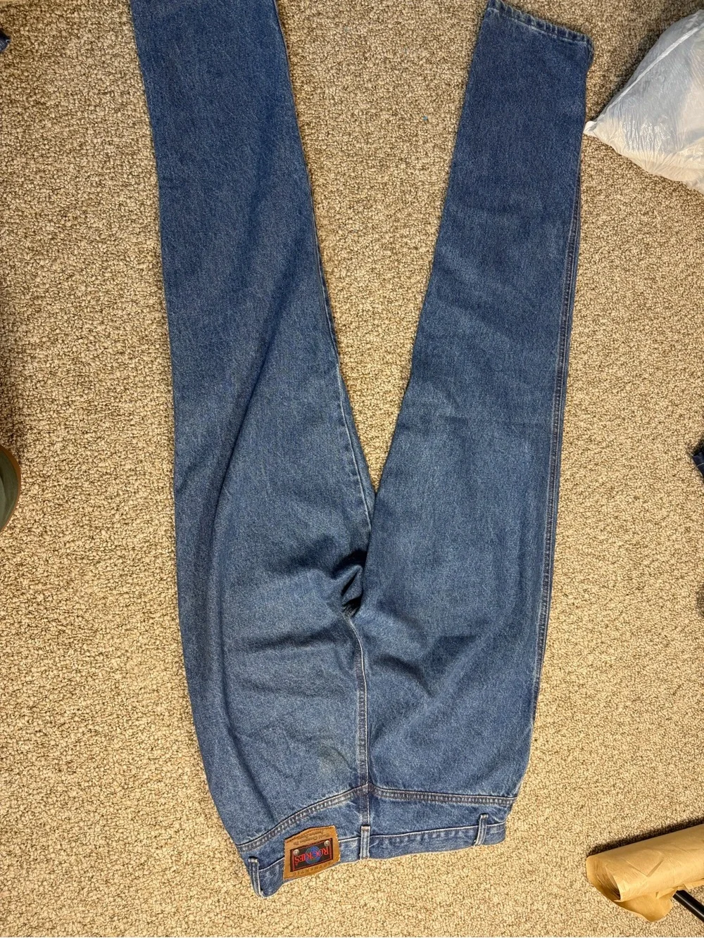 VintageRockies Relaxed Fit Denim Jeans in Blue with Brown size 32/13 100% cotton